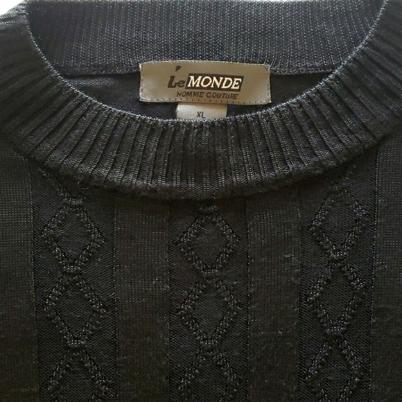 Le Monde Black Pullover Sweater Size XL Textured Cable Knit - Picture 4 of 11